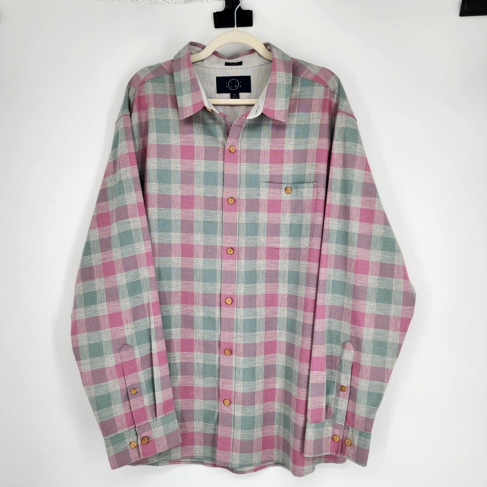 Mens Cotton Linen Blend Button Up Shirt XXL Country Western Cowboy Spring Summer